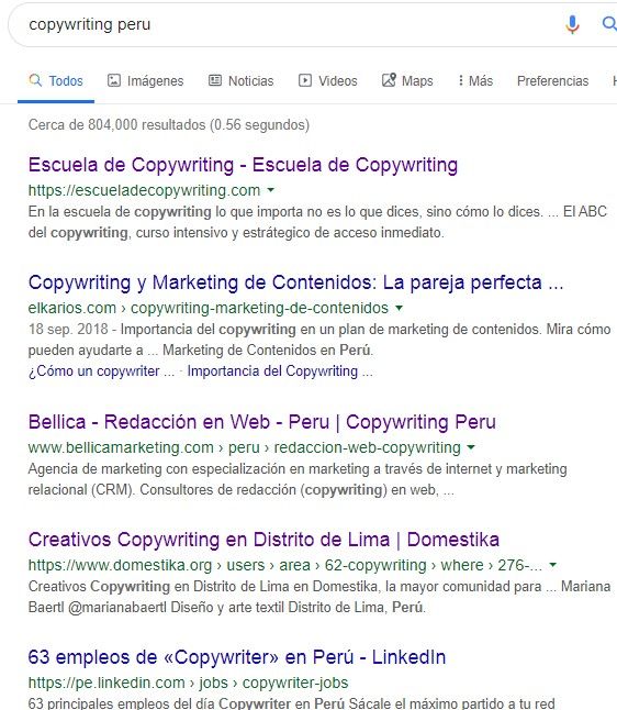 google copywriting peru